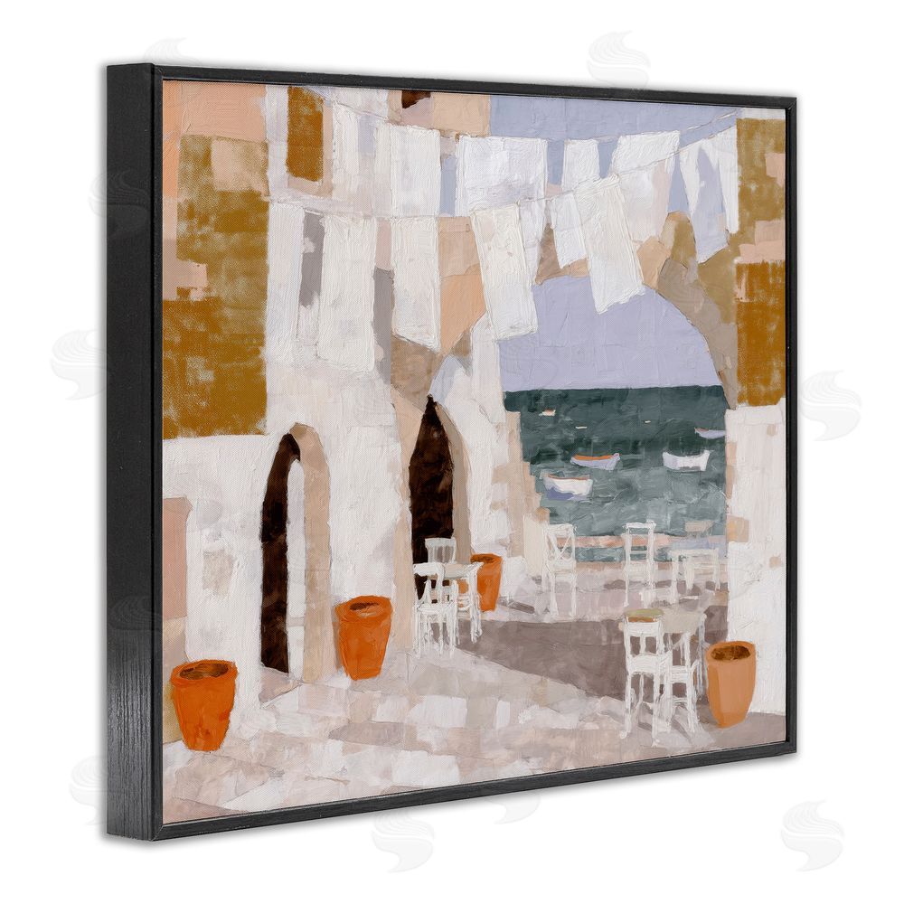 Chromatic Storm Studio Coastal Village Plaza Laundry Black Framed Giclee Wall Art Print