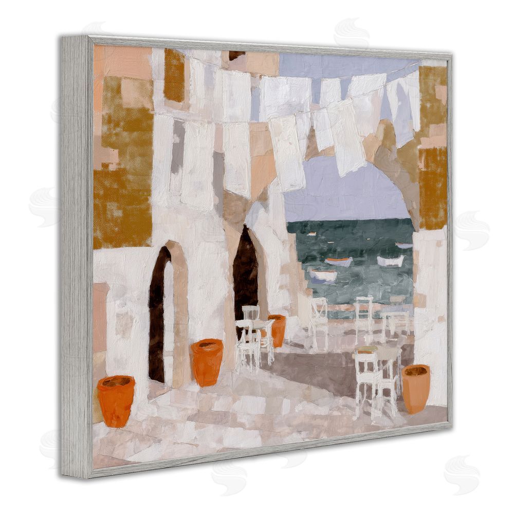 Chromatic Storm Studio Coastal Village Plaza Laundry Gray Framed Giclee Wall Art Print
