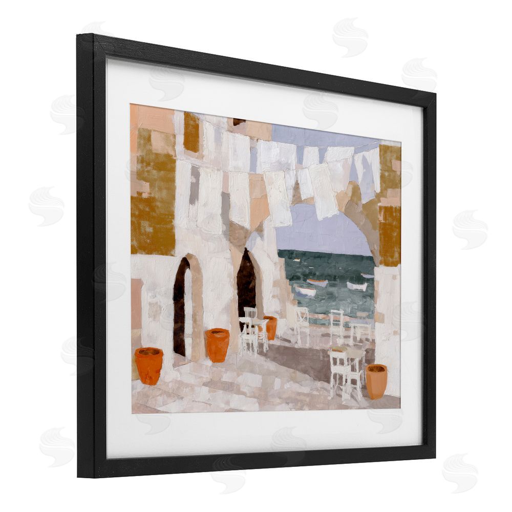 Chromatic Storm Studio Coastal Village Plaza Laundry Black Framed Print Under Glass Wall Art