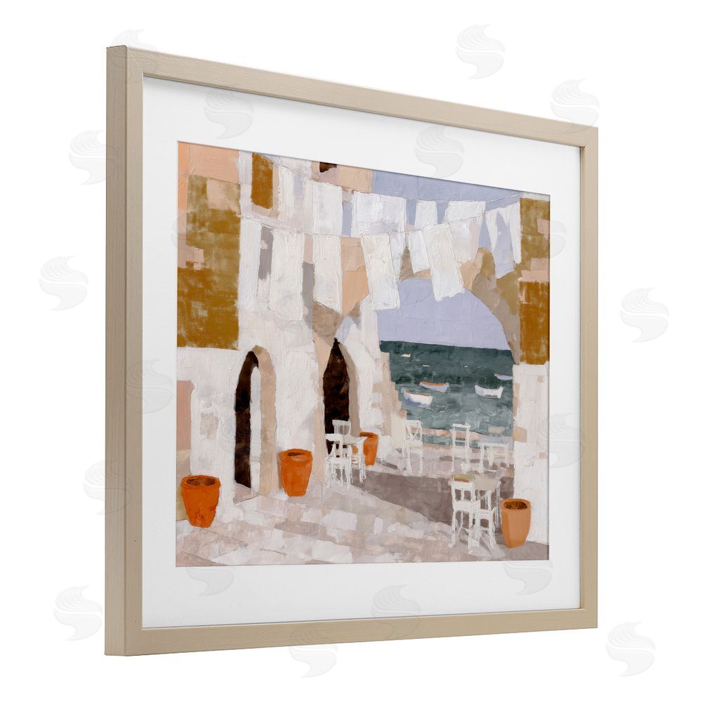 Chromatic Storm Studio Coastal Village Plaza Laundry Brown Framed Print Under Glass Wall Art