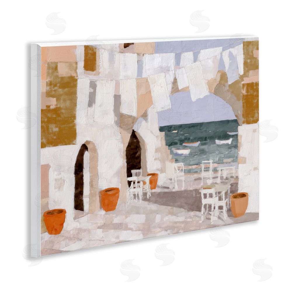 Chromatic Storm Studio Coastal Village Plaza Laundry Wall Plaque with Fixed Lithograph Print