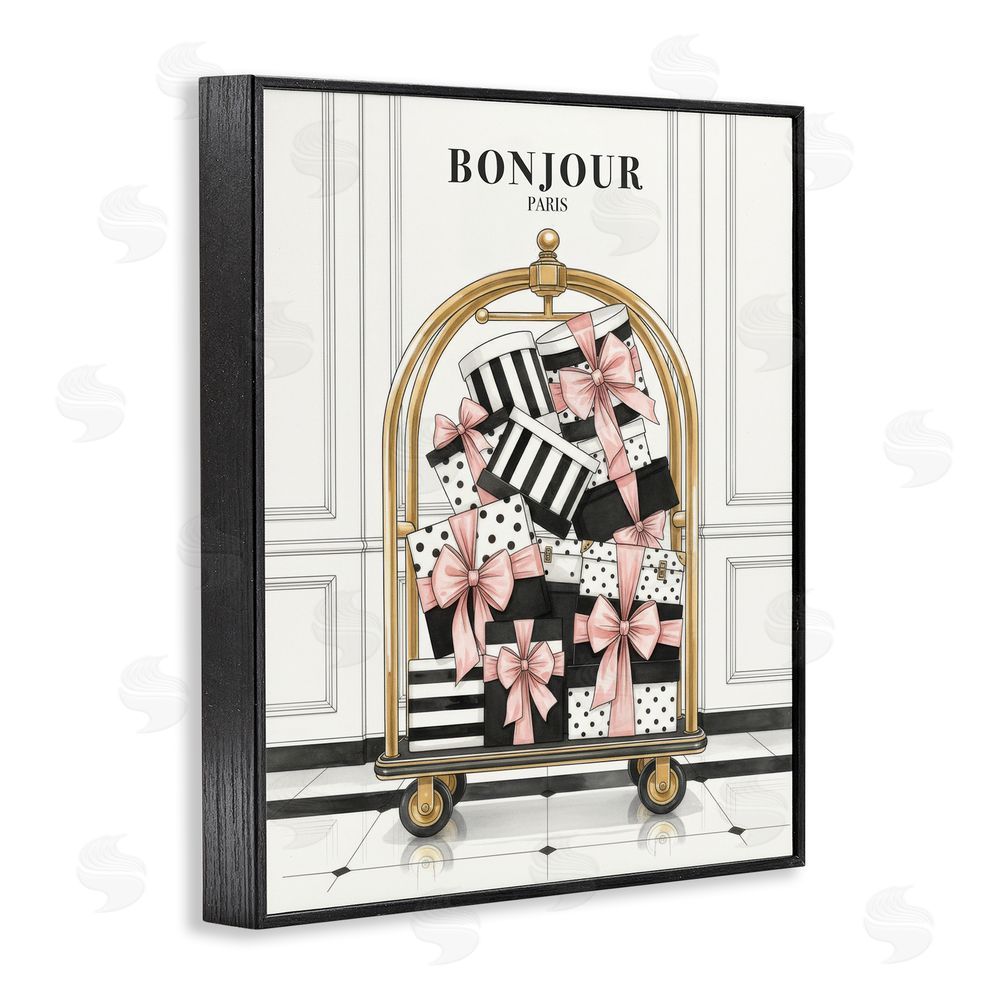 A Barefoot Stylist Bonjour Paris Shopping Luggage Black Framed Giclee Wall Art Print