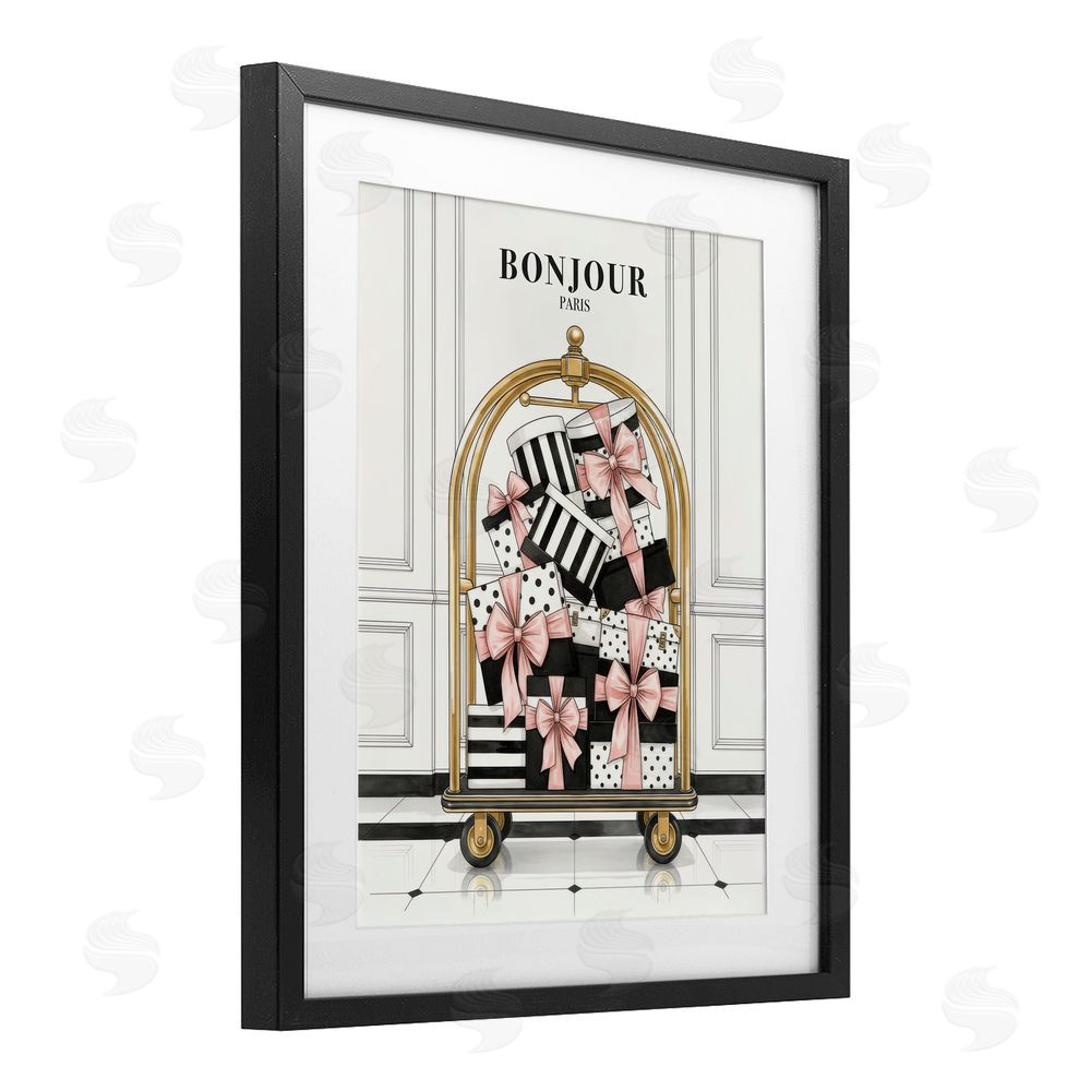 A Barefoot Stylist Bonjour Paris Shopping Luggage Black Framed Print Under Glass Wall Art
