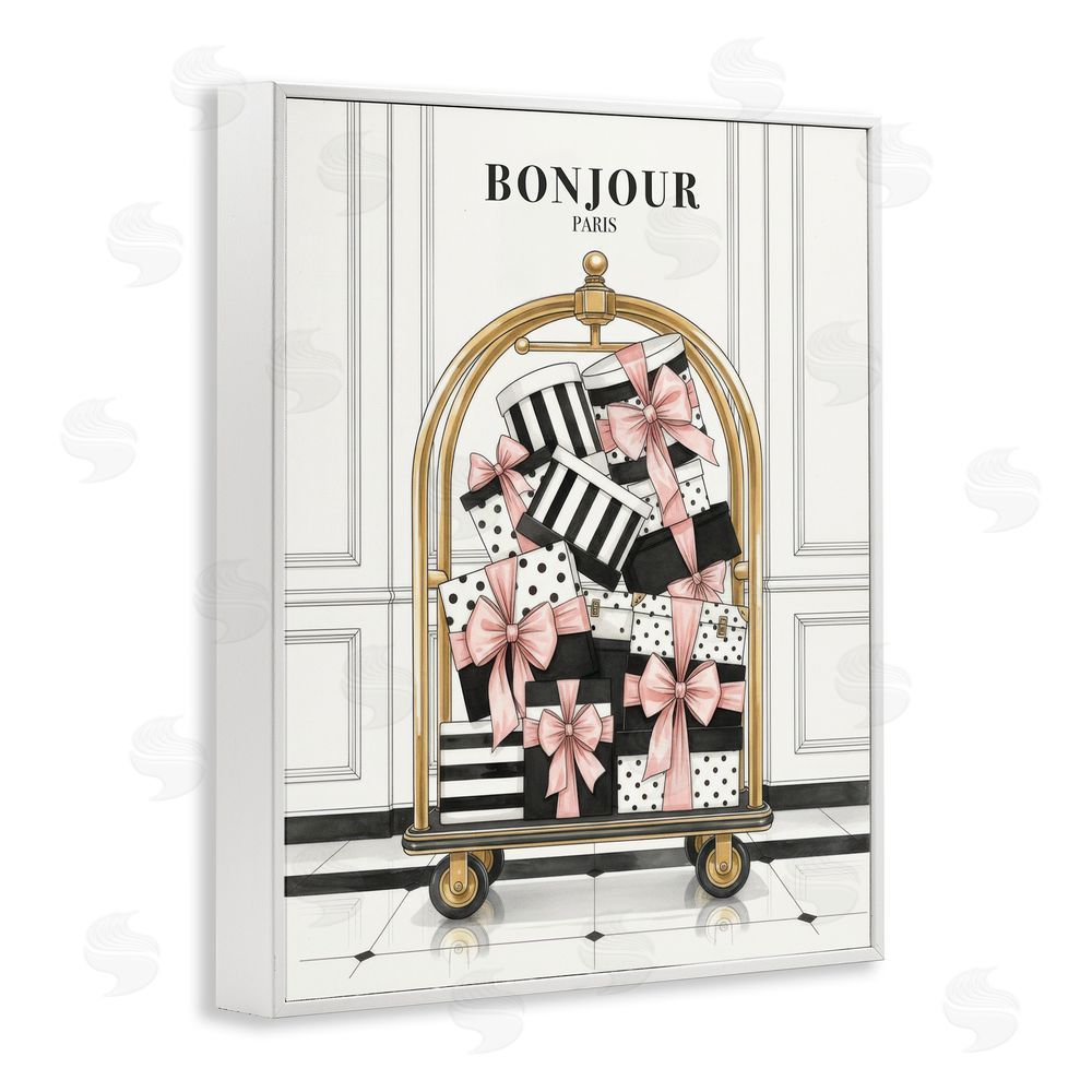 A Barefoot Stylist Bonjour Paris Shopping Luggage White Framed Giclee Wall Art Print