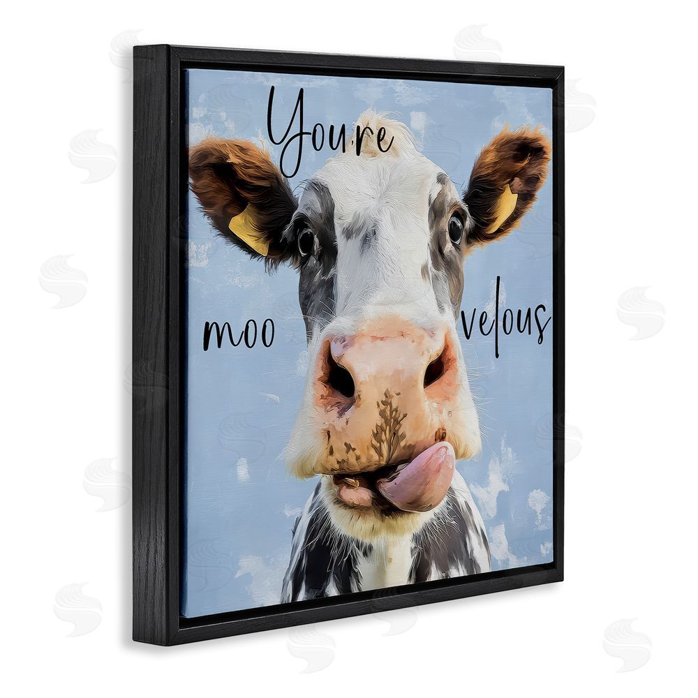 Kim Curinga You're Moo-velous Cow Black Floating Framed Canvas Wall Art Print