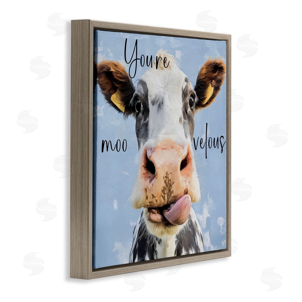 Kim Curinga You're Moo-velous Cow Brown Floating Framed Canvas Wall Art Print