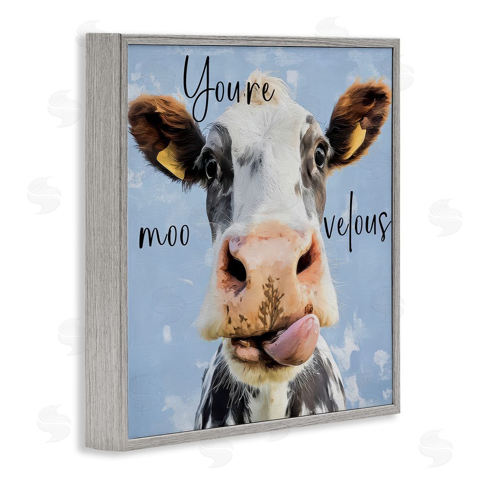 Kim Curinga You're Moo-velous Cow Gray Framed Giclee Wall Art Print