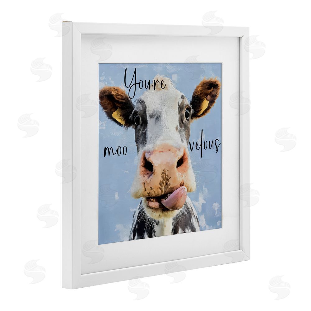 Kim Curinga You're Moo-velous Cow White Framed Print Under Glass with White Mat Wall Art