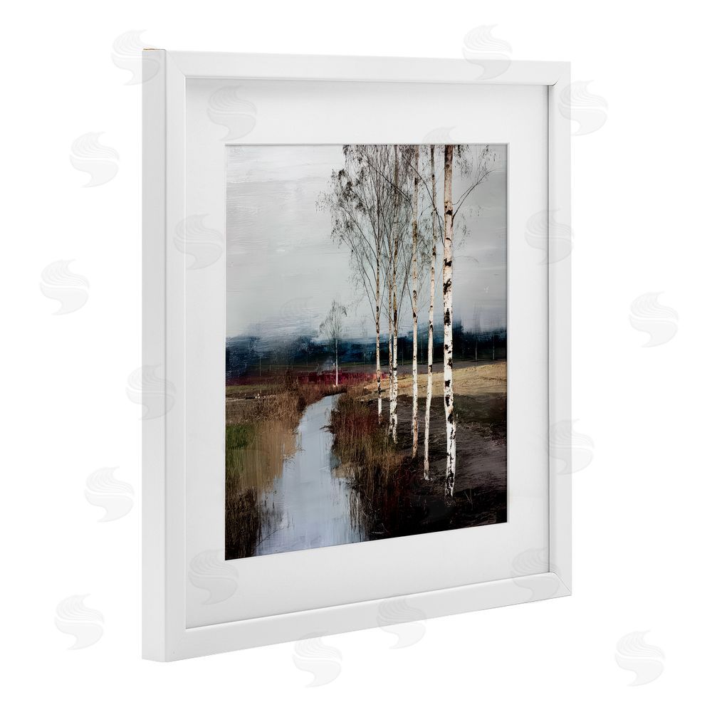 Kim Curinga Birch Creek River White Framed Print Under Glass with Matting Wall Art