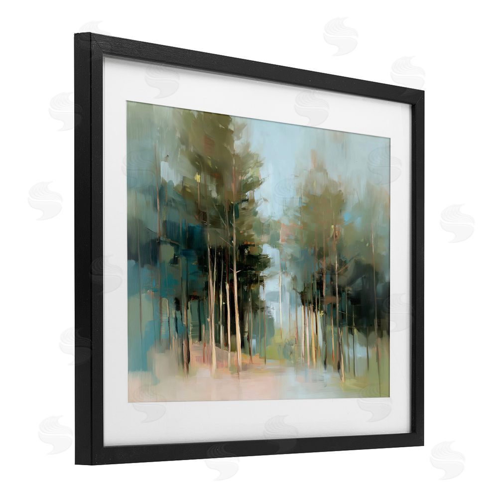 Kim Curinga The Grove Impressionist Forest Black Framed Print Under Glass with White Mat Wall Art