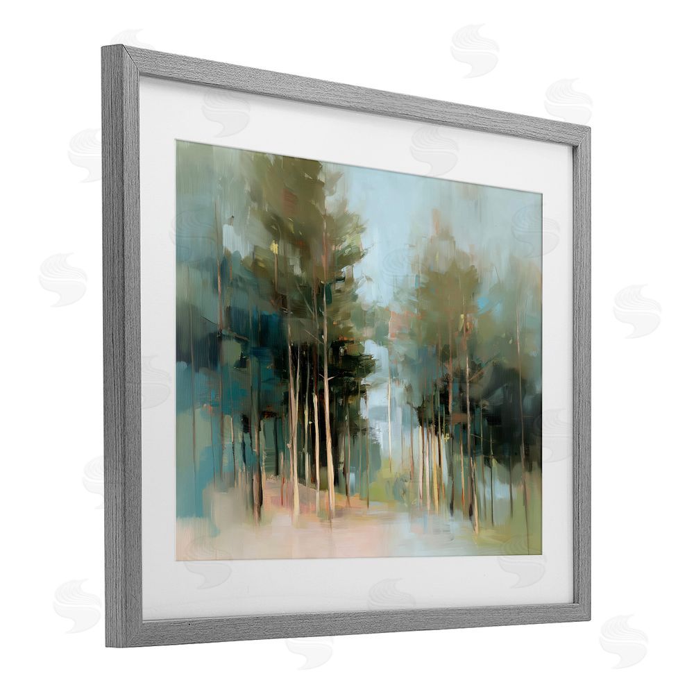 Kim Curinga The Grove Impressionist Forest Gray Framed Print Under Glass with White Mat Wall Art