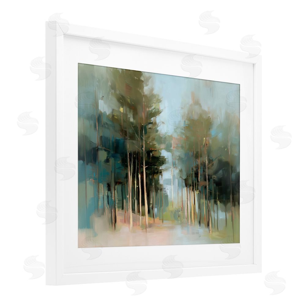 Kim Curinga The Grove Impressionist Forest White Framed Print Under Glass with White Mat Wall Art