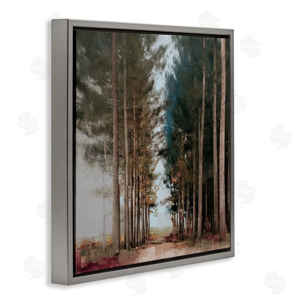 Kim Curinga Tall Trees Pathway Gray Floating Framed Canvas Wall Art Print