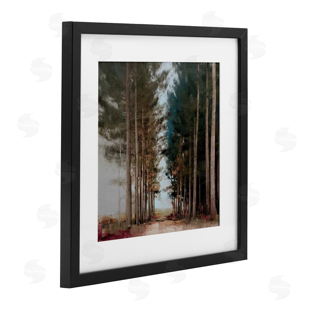 Kim Curinga Tall Trees Pathway Black Framed Print Under Glass with White Mat Wall Art