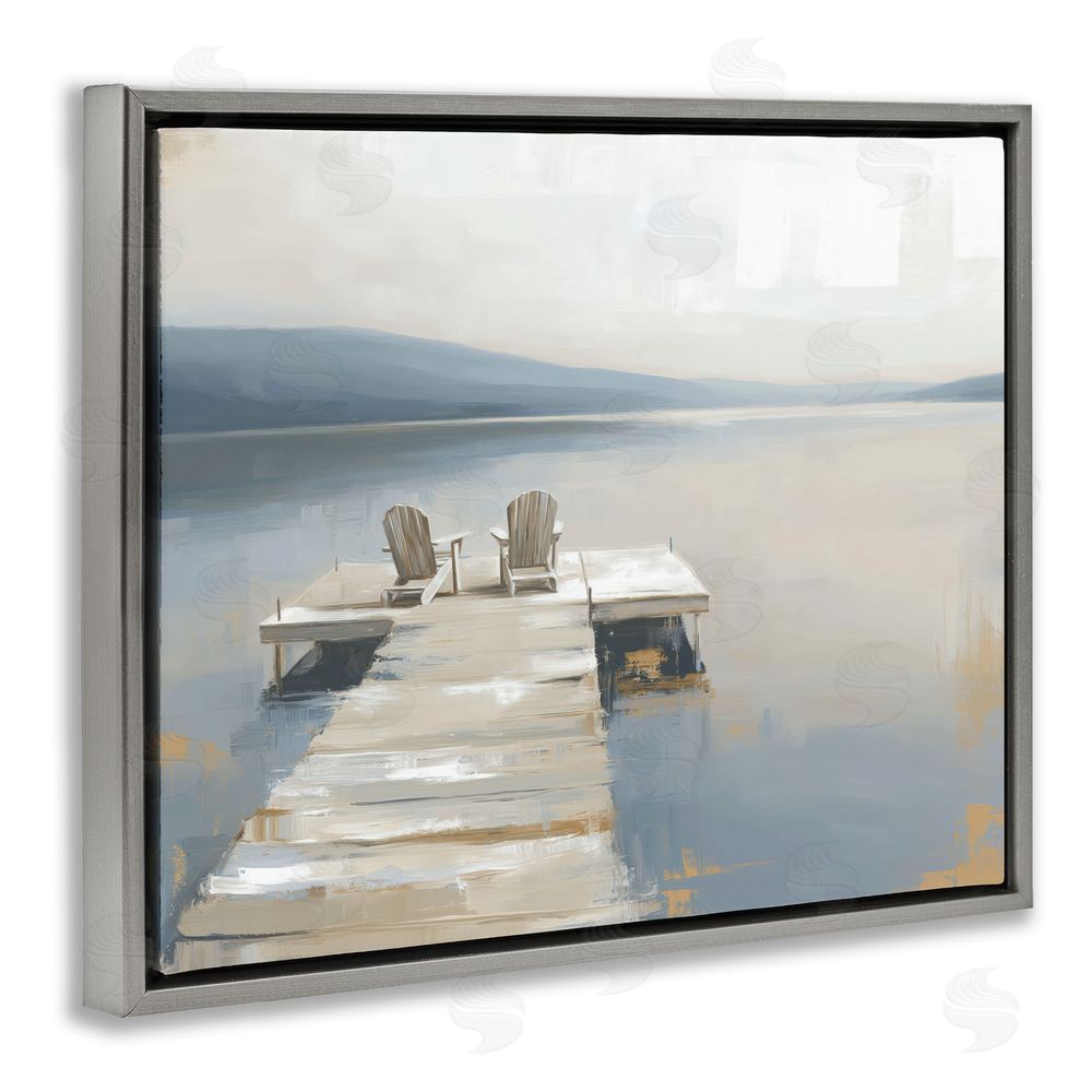Kim Curinga Adirondack Chairs on Pier Gray Floating Frame Stretched Canvas Wall Art Print