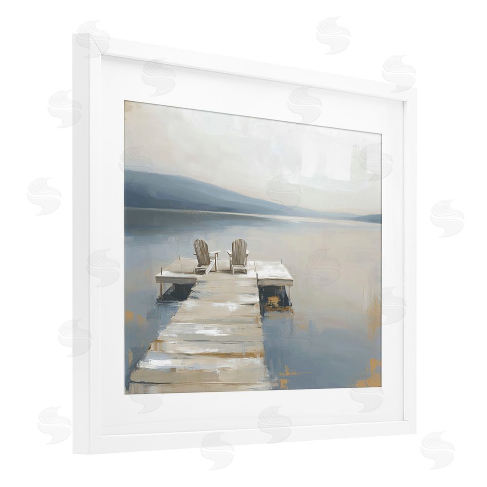 Kim Curinga Adirondack Chairs on Pier White Framed Print Under Glass with Matting Wall Art