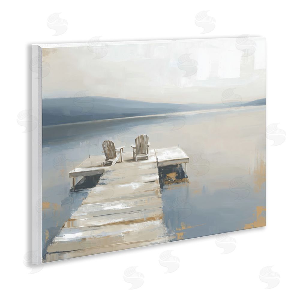 Kim Curinga Adirondack Chairs on Pier Wall Plaque Art Print with White Foil Wrap