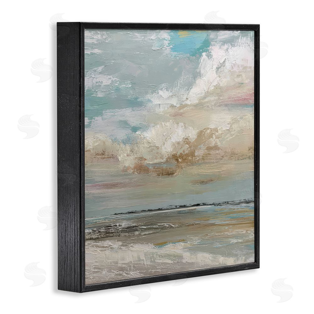 Kim Curinga Cloudy Beach Brushstrokes Black Framed Giclee Wall Art Print