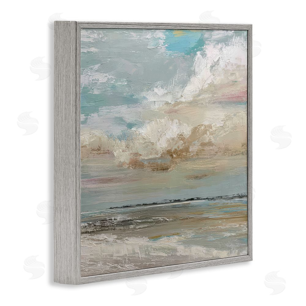 Kim Curinga Cloudy Beach Brushstrokes Gray Framed Giclee Wall Art Print