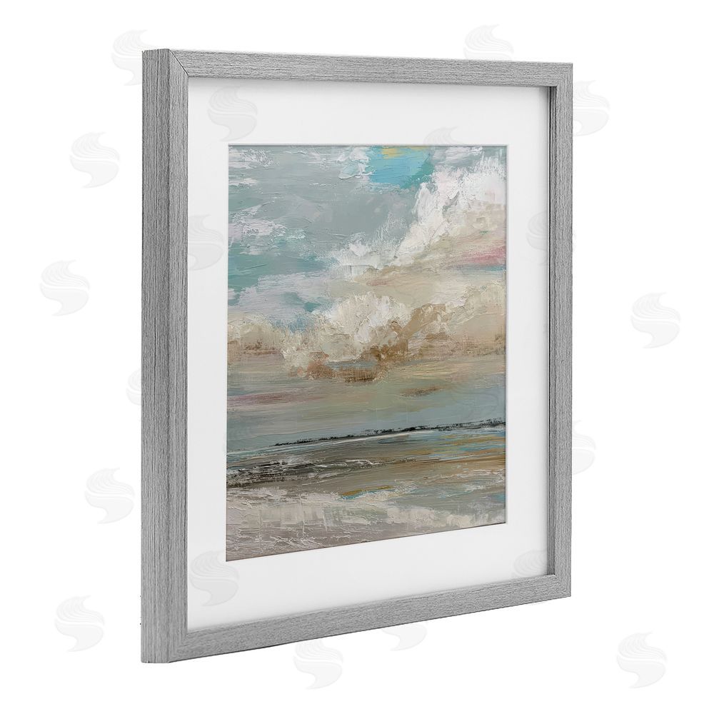 Kim Curinga Cloudy Beach Brushstrokes Gray Framed Print Under Glass Wall Art