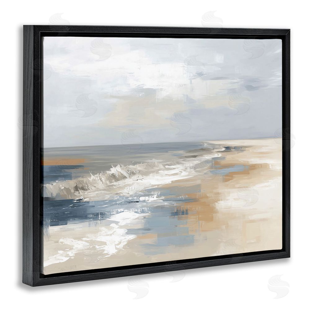Kim Curinga Tranquil Beach in Neutrals Black Floating Framed Canvas Wall Art Print