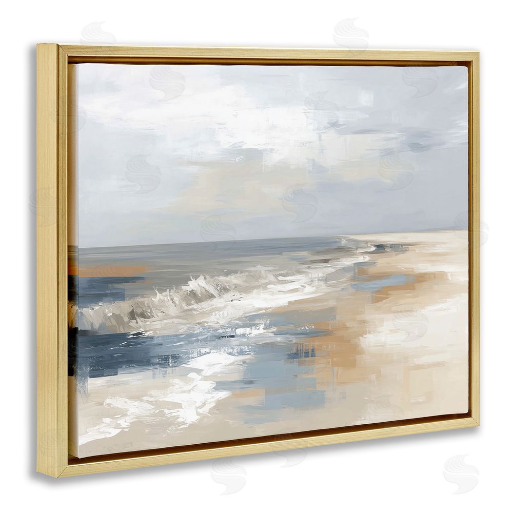 Kim Curinga Tranquil Beach in Neutrals Gold Floating Framed Canvas Wall Art Print