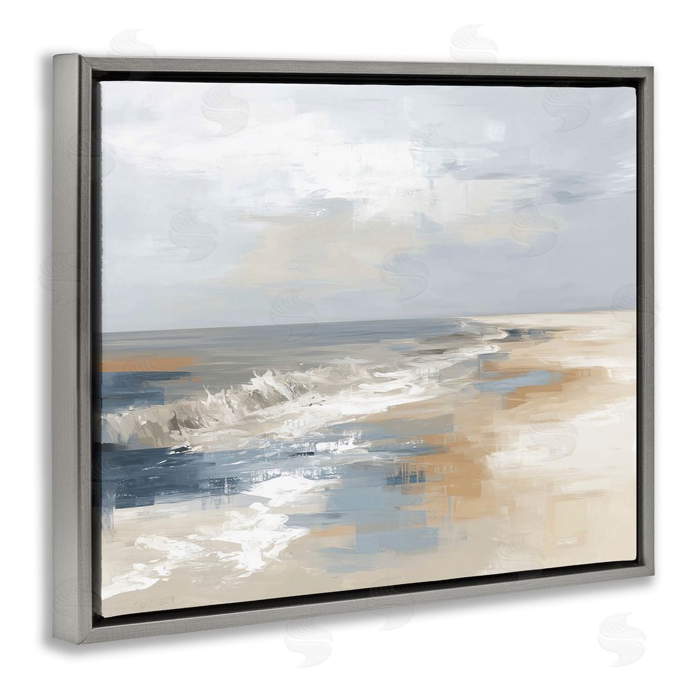 Kim Curinga Tranquil Beach in Neutrals Gray Floating Framed Canvas Wall Art Print