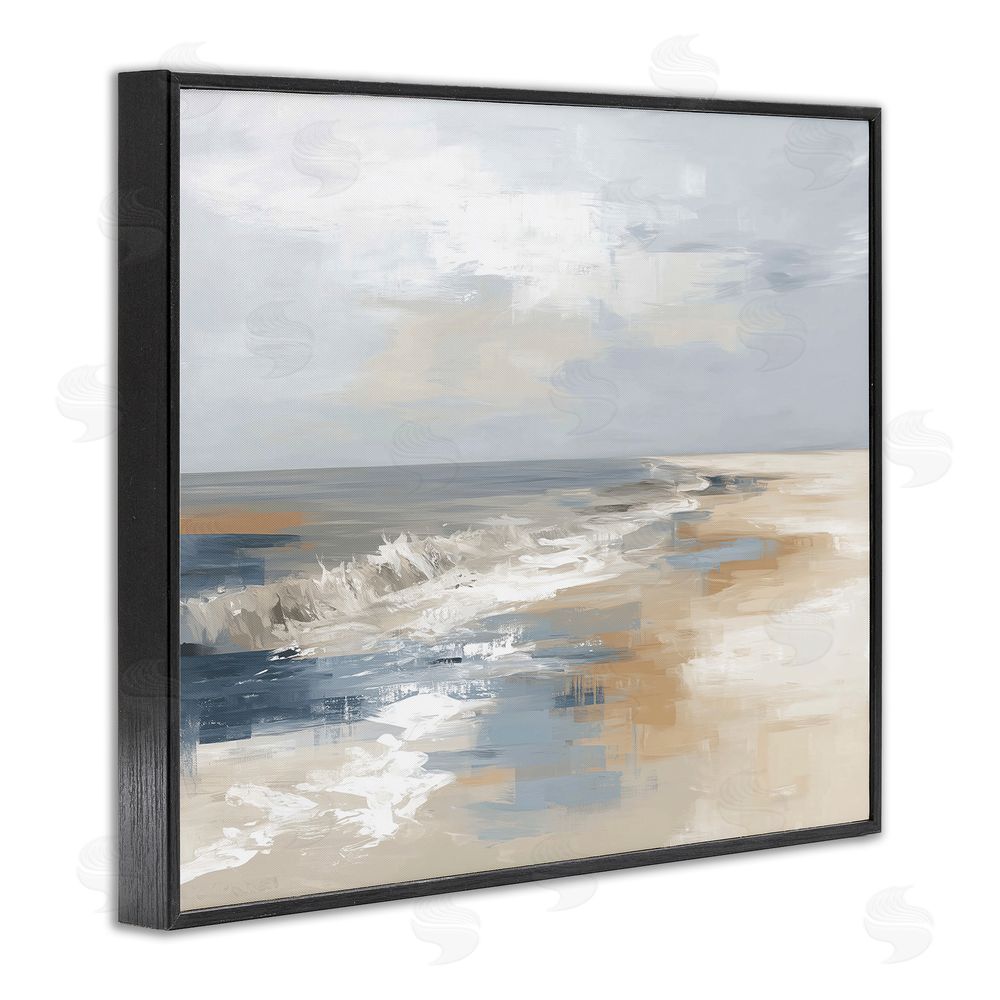 Kim Curinga Tranquil Beach in Neutrals Black Framed Giclee Wall Art Print