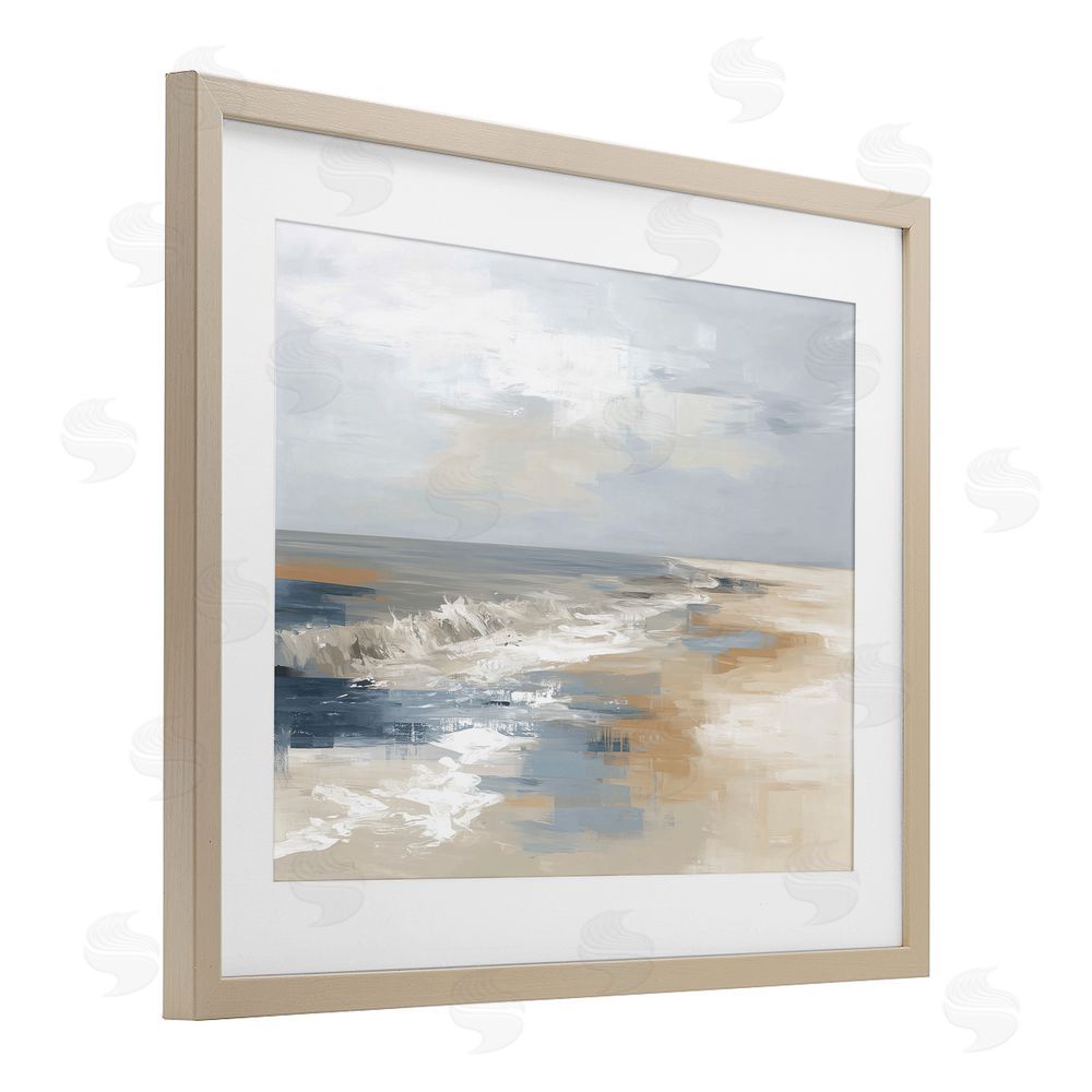 Kim Curinga Tranquil Beach in Neutrals Brown Framed Print Under Glass with White Mat Wall Art