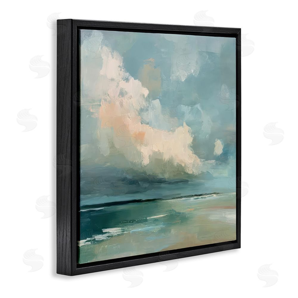 Kim Curinga Stormy Beach with Overhead Clouds Black Floating Framed Canvas Wall Art Print