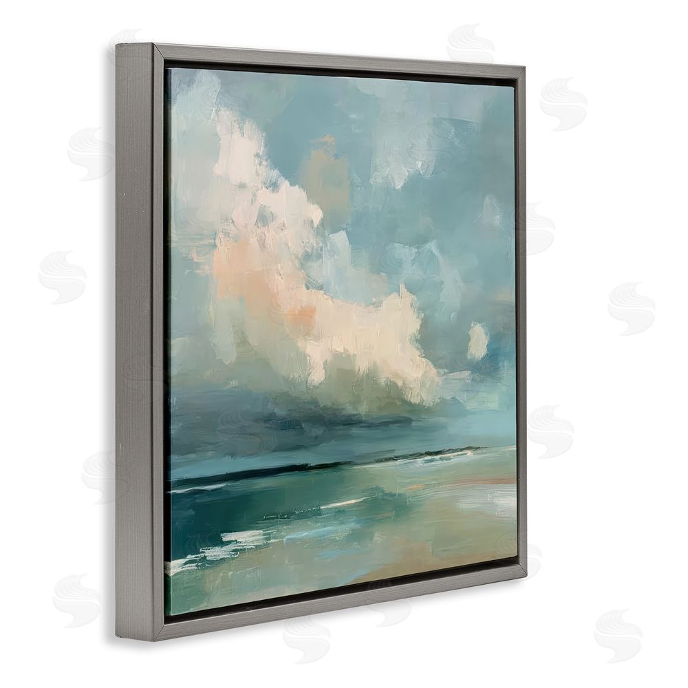 Kim Curinga Stormy Beach with Overhead Clouds Gray Floating Framed Canvas Wall Art Print