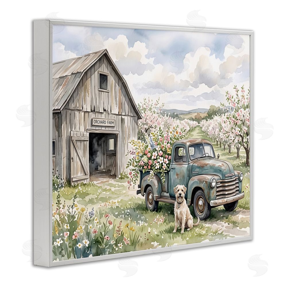 Tabz Jones Spring Orchard and Truck White Framed Giclee Wall Art Print
