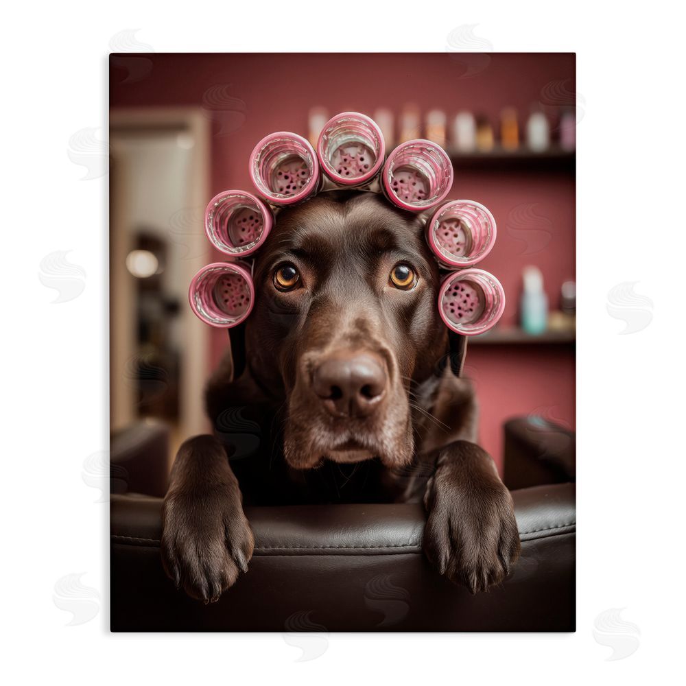 Scott Stulberg Dog at Salon with Curlers Stretched Canvas Wall Art