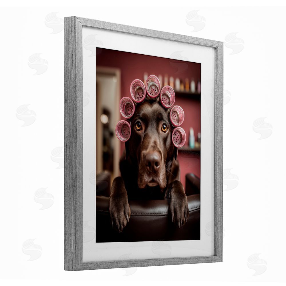 Scott Stulberg Dog at Salon with Curlers Gray Framed Print Under Glass Wall Art