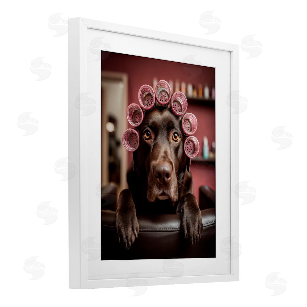 Scott Stulberg Dog at Salon with Curlers White Framed Print Under Glass Wall Art