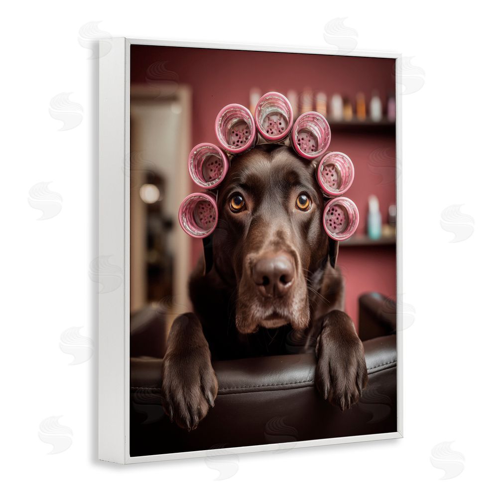 Scott Stulberg Dog at Salon with Curlers White Framed Giclee Wall Art Print