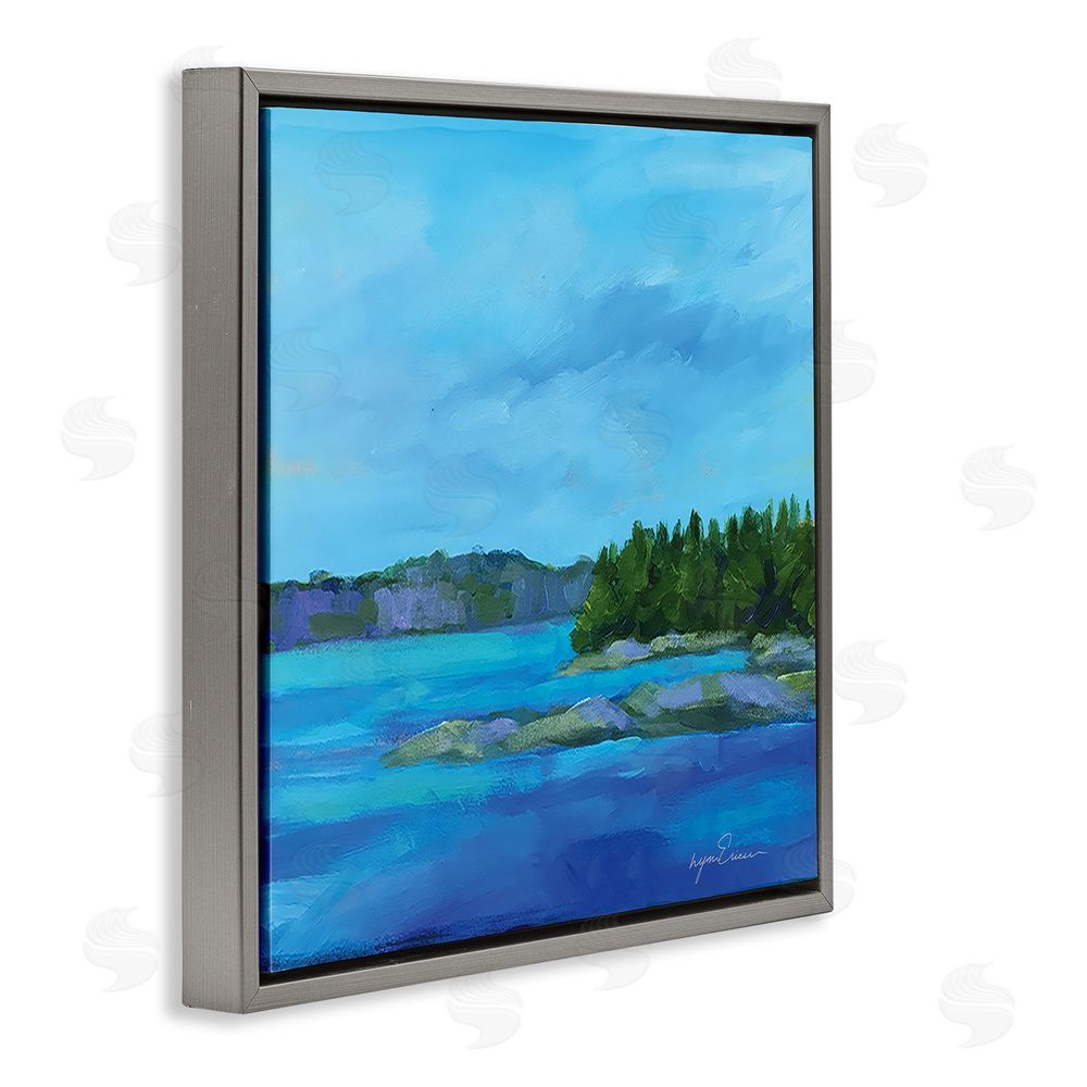 Lynn Ericson Fine Art Tranquil Blue Cove Gray Floating Framed Canvas Wall Art Print