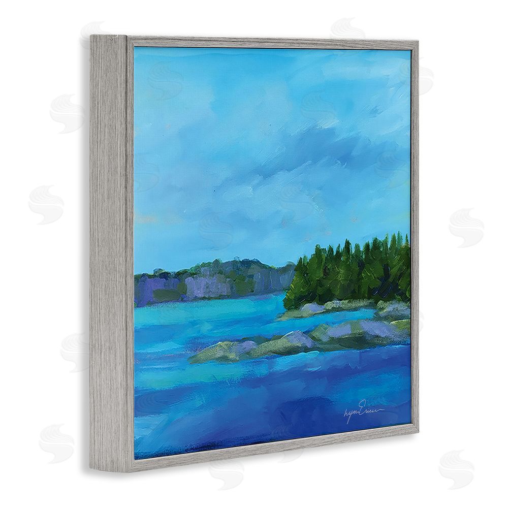 Lynn Ericson Fine Art Tranquil Blue Cove Gray Framed Giclee Wall Art Print