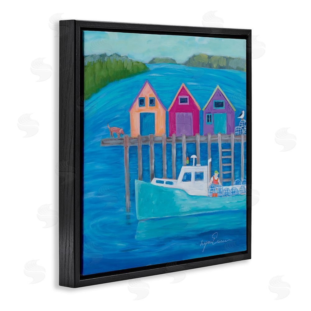 Lynn Ericson Fine Art Work Day at Seaside Village Black Floating Framed Canvas Wall Art Print