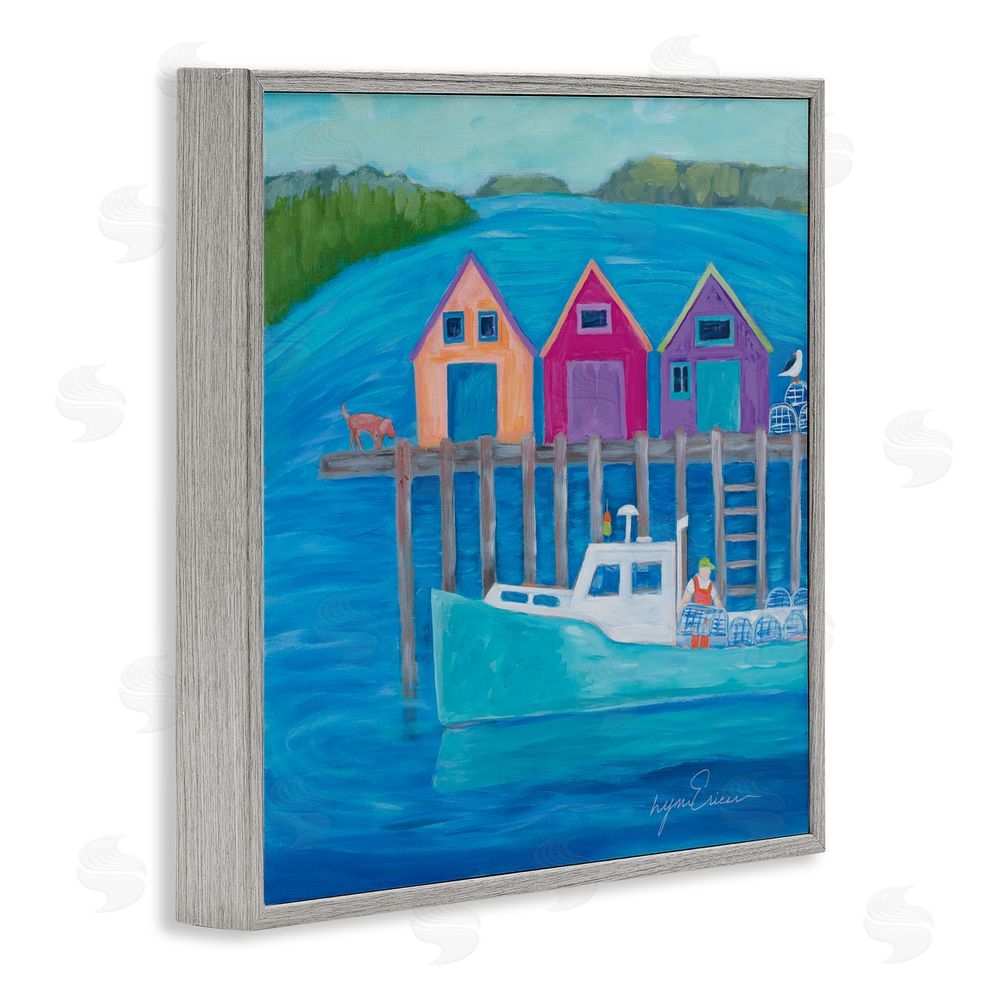 Lynn Ericson Fine Art Work Day at Seaside Village Gray Framed Giclee Wall Art Print