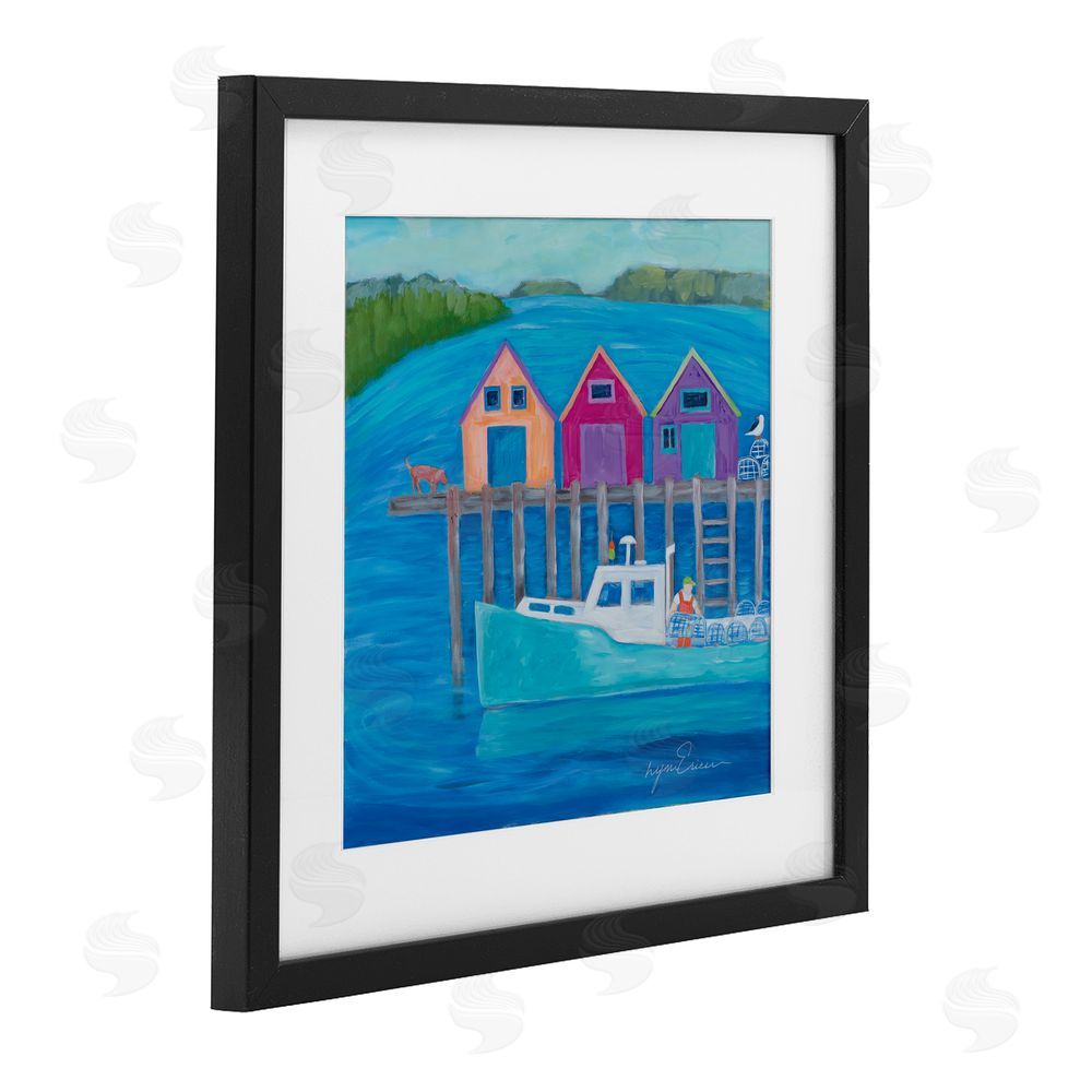 Lynn Ericson Fine Art Work Day at Seaside Village Black Framed Print Under Glass with White Mat Wall Art