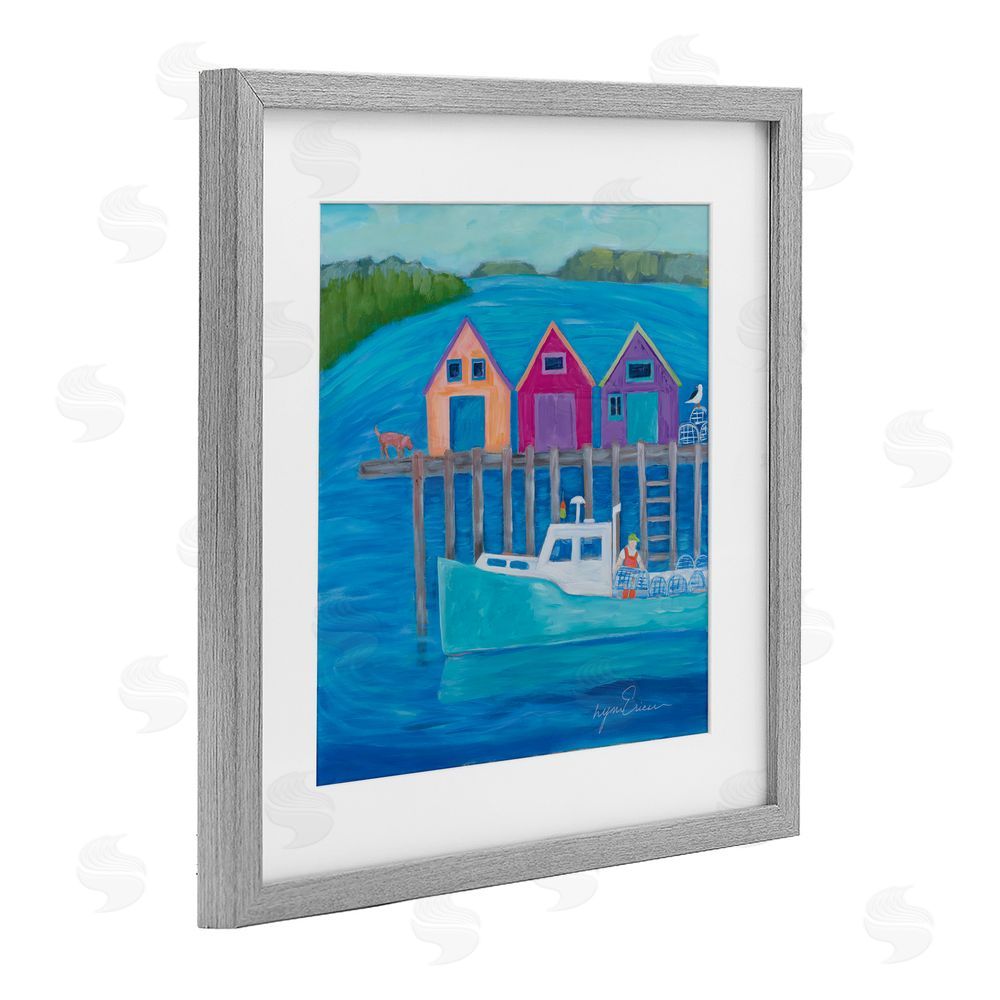 Lynn Ericson Fine Art Work Day at Seaside Village Gray Framed Print Under Glass with White Mat Wall Art