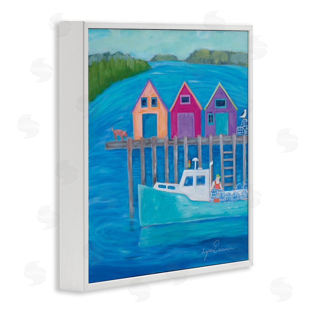 Lynn Ericson Fine Art Work Day at Seaside Village White Framed Giclee Wall Art Print
