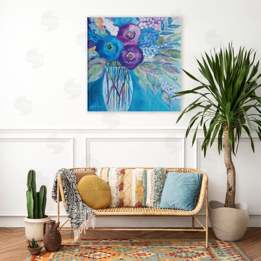 Lynn Ericson Fine Art True Blue Flower Bouquet Stretched Canvas on Wall