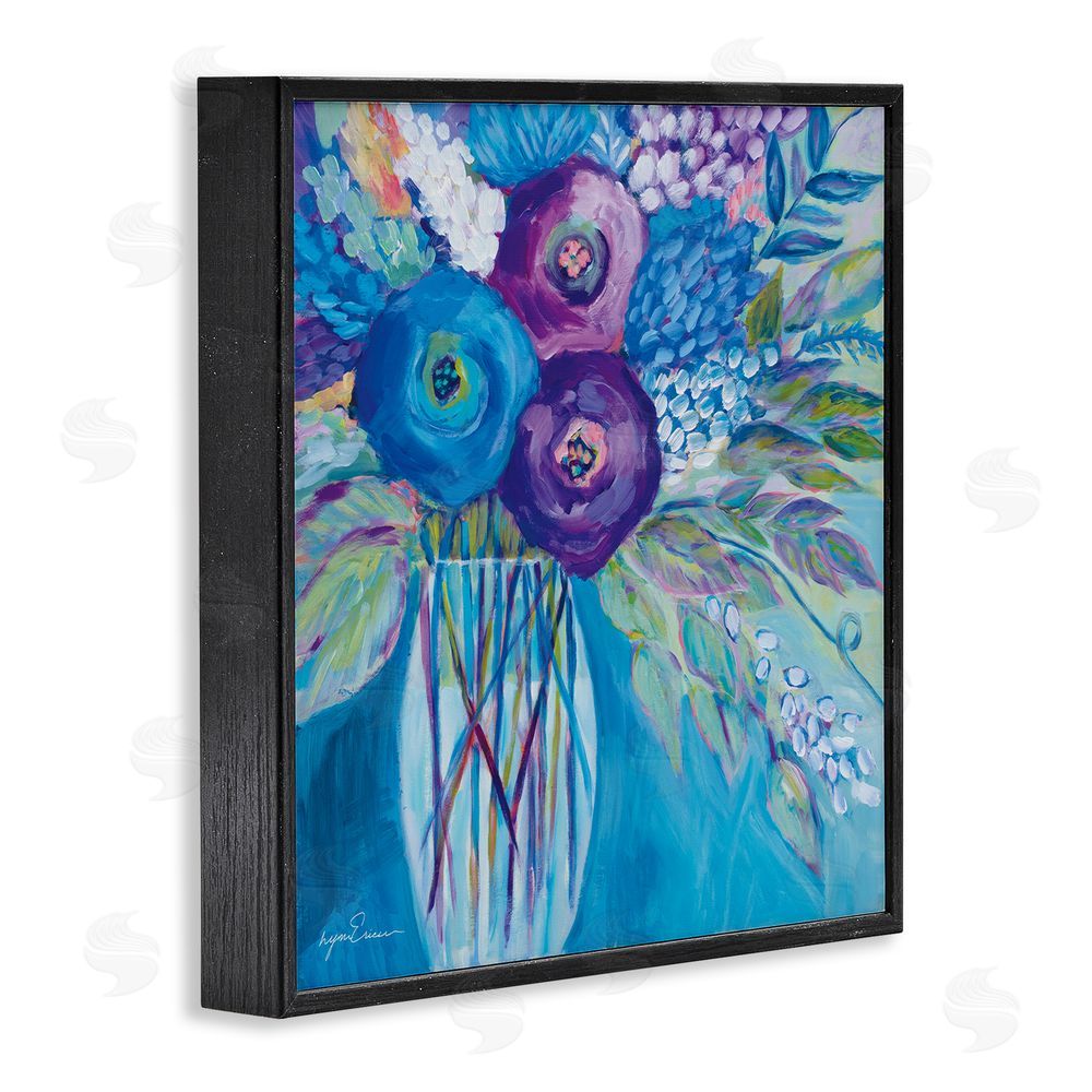 Lynn Ericson Fine Art True Blue Flower Bouquet Black Framed Giclee Wall Art Print