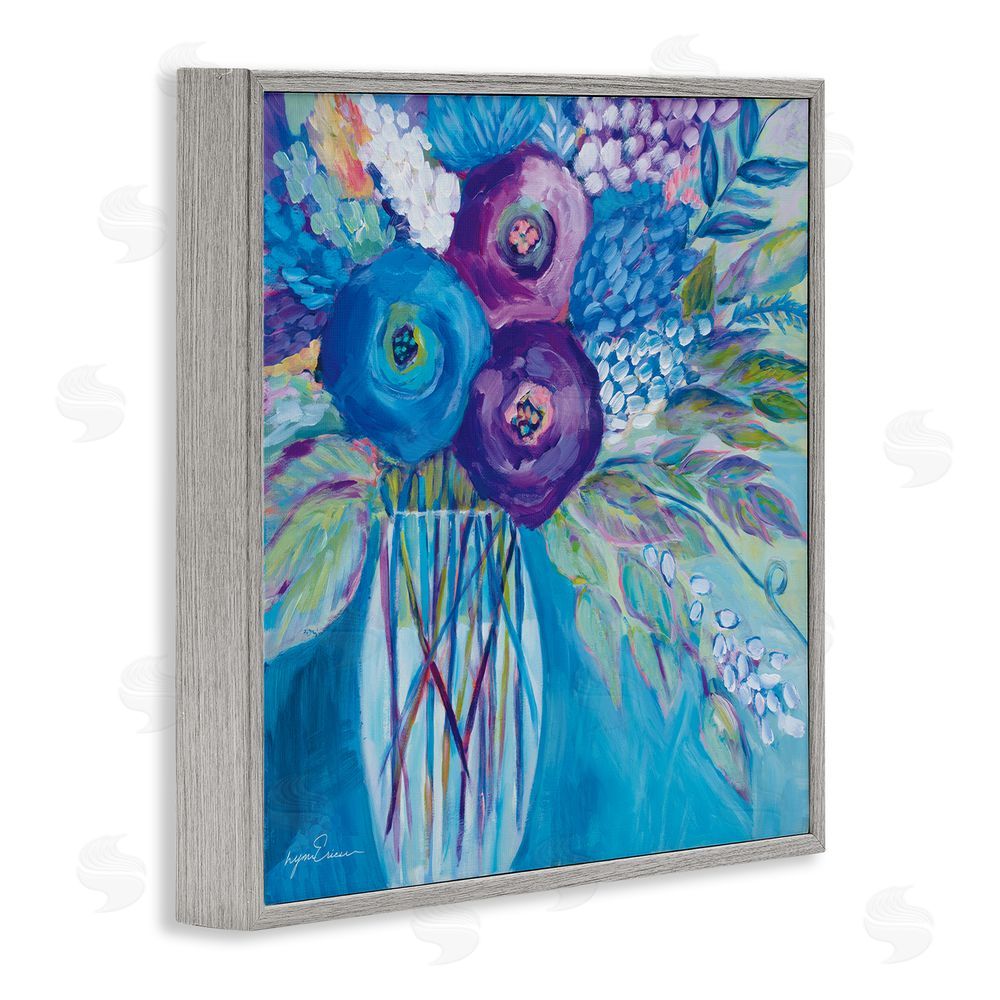 Lynn Ericson Fine Art True Blue Flower Bouquet Gray Framed Giclee Wall Art Print