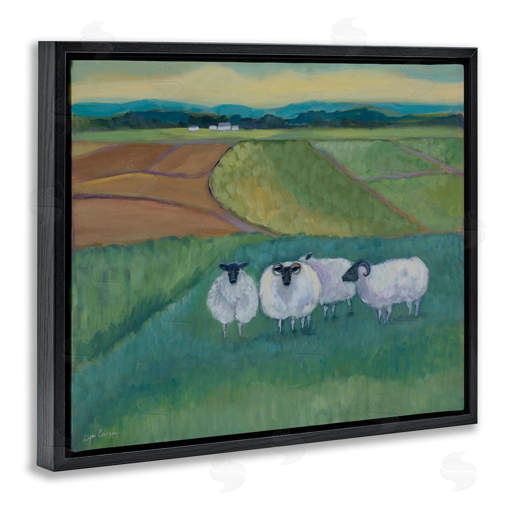 Lynn Ericson Fine Art Sheep Herd Meetup Black Floating Framed Canvas Wall Art Print