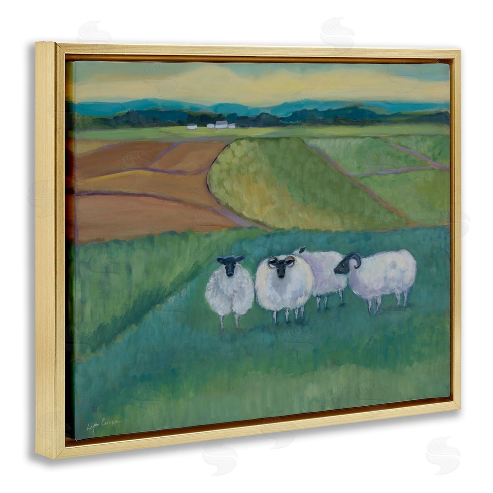 Lynn Ericson Fine Art Sheep Herd Meetup Gold Floating Framed Canvas Wall Art Print