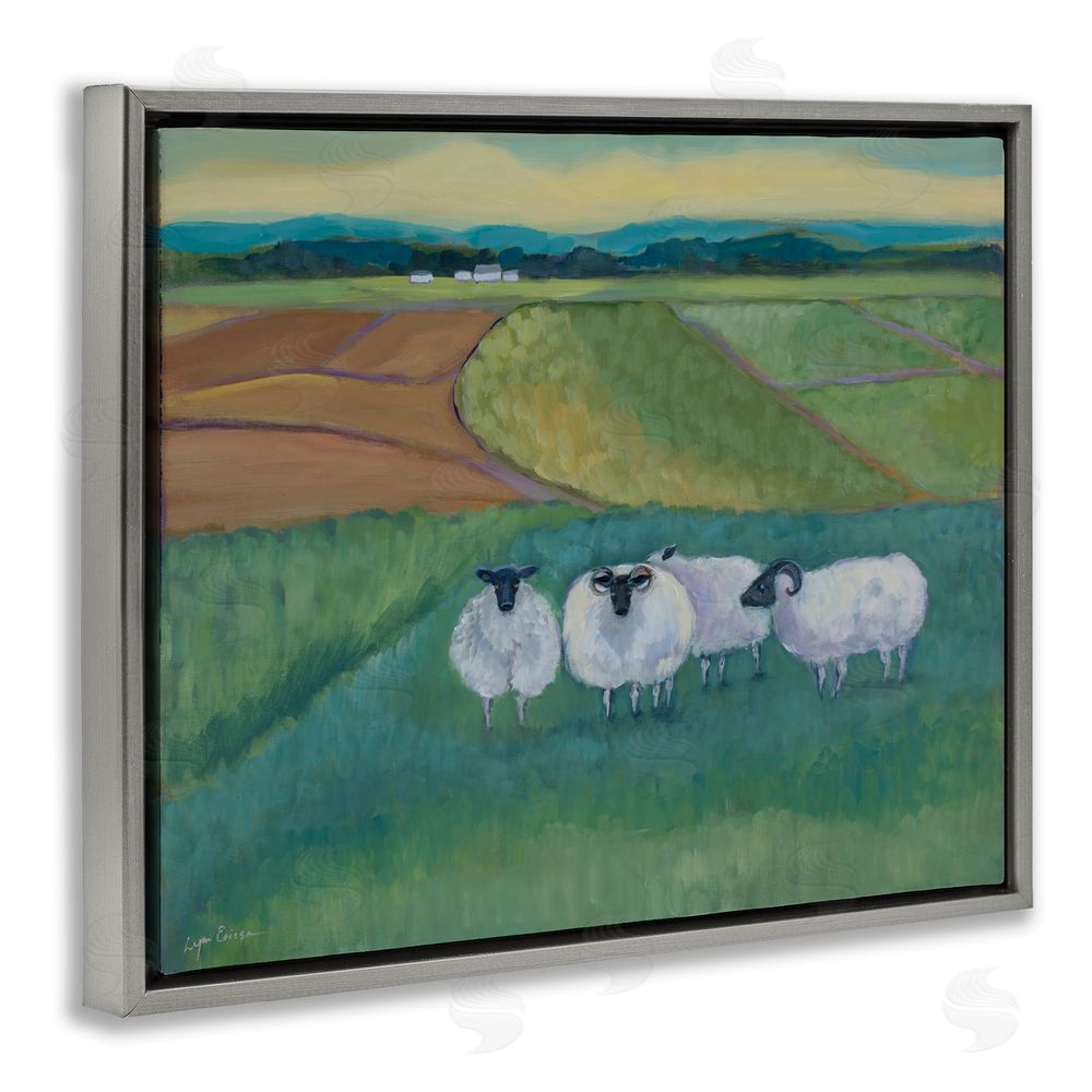 Lynn Ericson Fine Art Sheep Herd Meetup Gray Floating Framed Canvas Wall Art Print