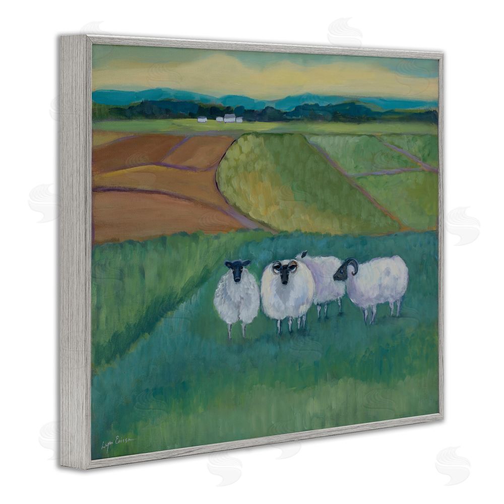 Lynn Ericson Fine Art Sheep Herd Meetup Gray Framed Giclee Wall Art Print
